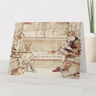 Vintage Children Reading cozy Illustration Card