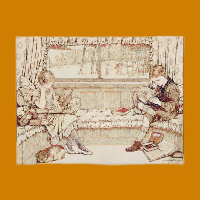 Vintage Children Reading cozy Illustration  Postcard (Creator Uploaded)
