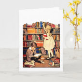 Vintage Children Reading Library Books Blank Card (Yellow Flower)