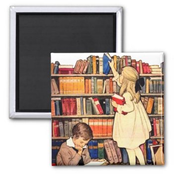 Vintage Children Reading Library Books Magnet by hiway9 at Zazzle