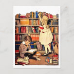 Vintage Children Reading Library Books Postcard at Zazzle