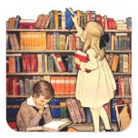 Vintage Children Reading Library Books Stickers