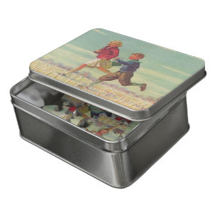 Vintage Children Running to School Carrying Books Jigsaw Puzzle