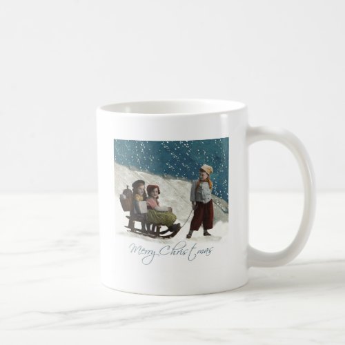 Vintage Children Sledding Christmas Winter Coffee Mug