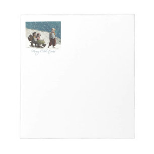 Vintage Children Sledding Christmas Winter Notepad