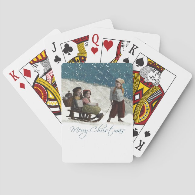 Vintage Children Sledding Christmas Winter Poker Cards (Back)
