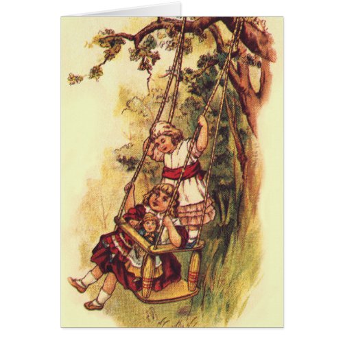 Vintage Children Swinging Outside on Tree Swing