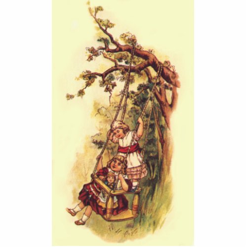 Vintage Children Swinging Outside on Tree Swing Statuette