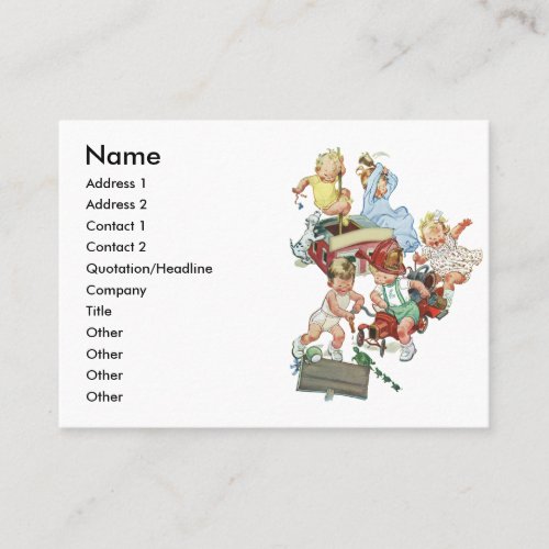 Vintage Children Toddlers Playing with Fire Trucks Business Card