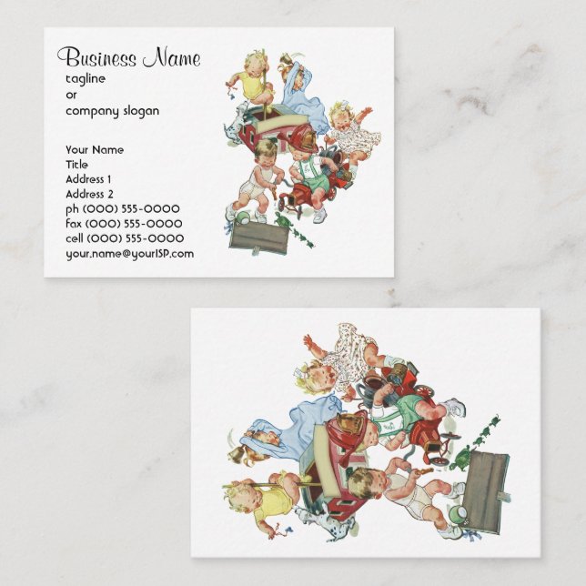 Vintage Children Toddlers Playing with Fire Trucks Business Card (Front/Back)