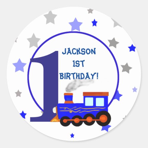 Vintage children train illustration birthday classic round sticker