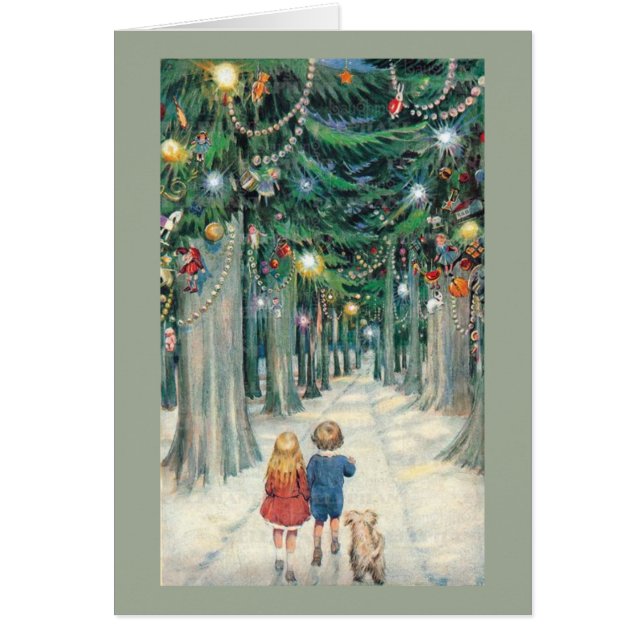 Vintage Children Walking Through Christmas Trees (Front)
