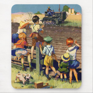 Vintage Children Waving to Local Farmer on Tractor Mouse Pad