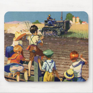 Vintage Children Waving to Local Farmer on Tractor Mouse Pad