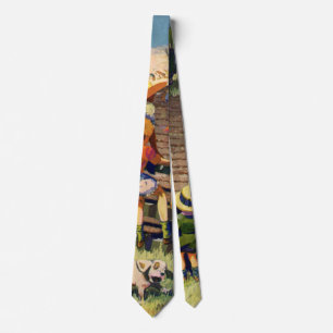 Vintage Children Waving to Local Farmer on Tractor Neck Tie
