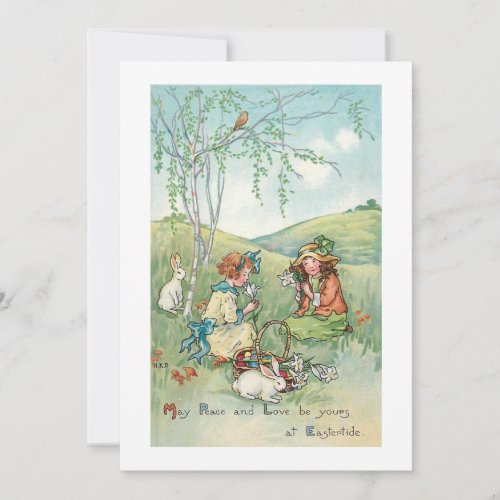 Vintage Children with Easter Bunnies and Eggs Holiday Card