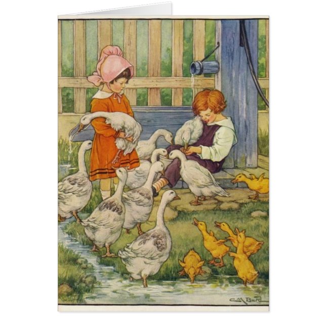 Vintage - Children with Geese & Goslings, (Front)
