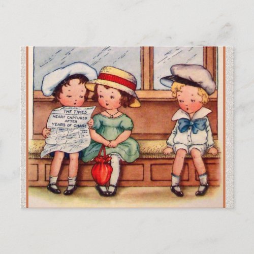 Vintage Children with Hearts Captured Newspaper Postcard