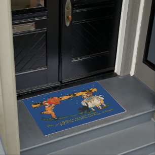 Vintage Children with Jack-O-Lantern and Black Cat Doormat