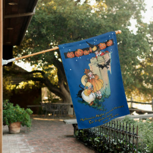 Vintage Children with Pumpkins and Halloween Verse House Flag