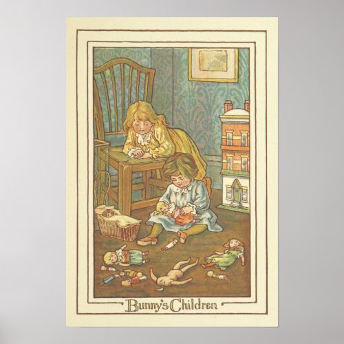 Vintage Childrens Book Bunny Illustration Poster