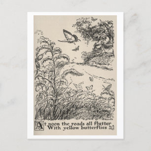Vintage Children's Book Illustration Butterflies Postcard