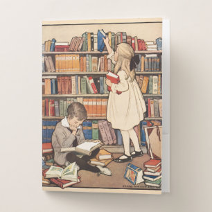 Vintage Children's Book Week Library Illustration Pocket Folder