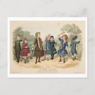 Vintage Children's Fashion Illustration 1883 Postcard