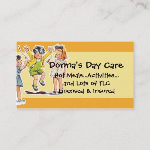 Vintage Childrens Illustration Day Care Services Business Card