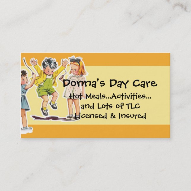 Vintage Children's Illustration Day Care Services Business Card (Front)