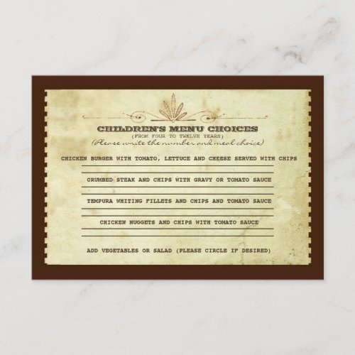 vintage children's menu choice for wedding invitation
