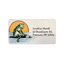 Vintage child's frog on log return address labels