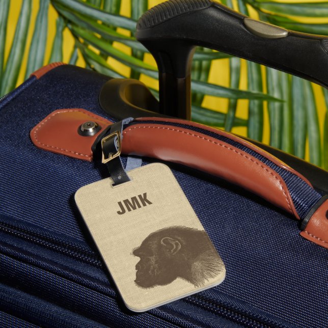 Vintage Chimpanzee Illustration Personalized Luggage Tag (Front Insitu 1)
