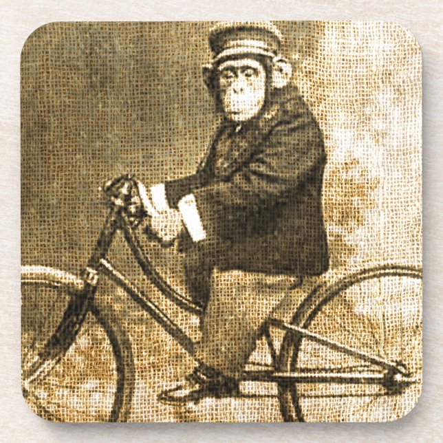 Vintage Chimpanzee on a Bicycle Beverage Coaster (Front)