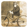 Vintage Chimpanzee on a Bicycle Square Sticker