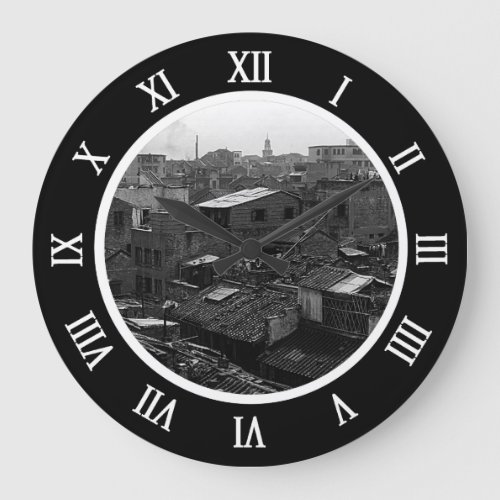 Vintage China Canton city Canvas Print Large Clock