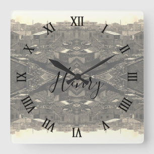 Vintage China Canton city Square Wall Clock