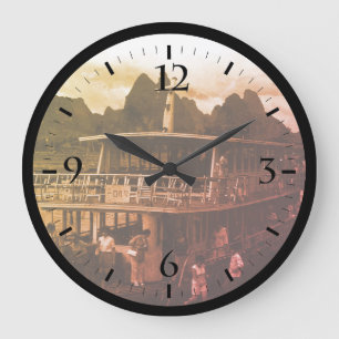 Vintage China Guilin river boat Large Clock