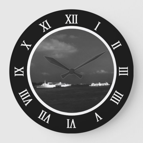 Vintage China Hong Kong bay Skyscrapers view USB C Large Clock