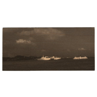 Vintage China Hong Kong bay Skyscrapers view Wood Flash Drive
