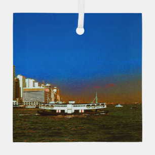Vintage China Hong Kong boat skyscraper ​​sea Glass Ornament