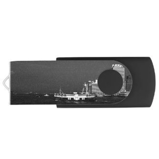 Vintage China Hong Kong boat skyscraper sea Post Flash Drive