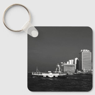 Vintage China Hong Kong boat skyscraper sea Post Keychain