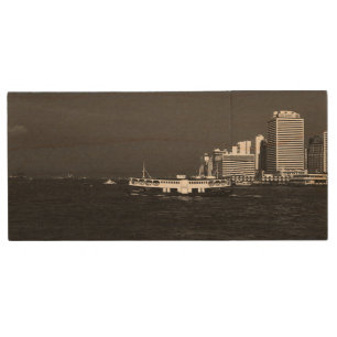 Vintage China Hong Kong boat skyscraper sea Post Wood Flash Drive