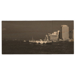 Vintage China Hong Kong boat skyscraper sea Post Wood Flash Drive