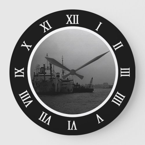 Vintage China Shanghai port Canvas Print Large Clock