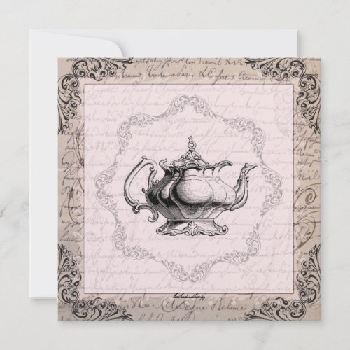 Vintage China Teapot Bridal Shower Tea Party Invite