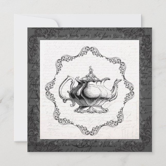 Vintage China Teapot Bridal Shower Tea Party Invitation (Front)