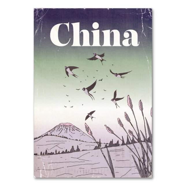 Vintage China Travel Poster Table Number (Front)