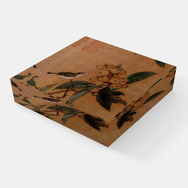 Vintage Chinese art bird and loquats Paperweight (Angled)